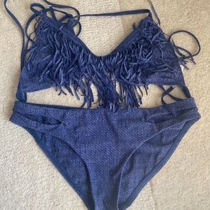 L*Space denim fringe bikini